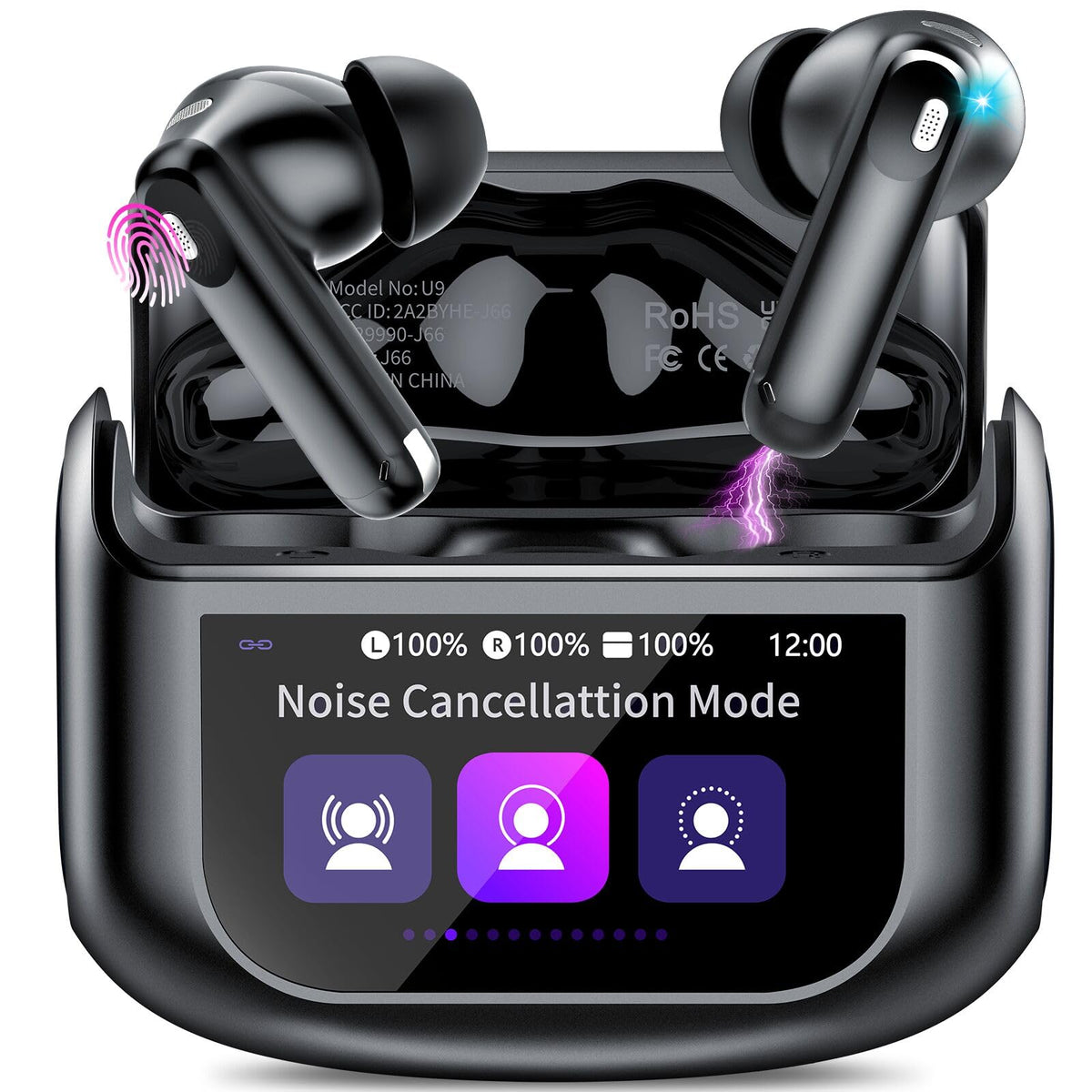 Wireless Earbuds Bluetooth Touch Screen 48H Bass Stereo Ear Buds with ANC/ENC Noise Cancelling/Transparency Mode IPX7 Earphones with 5 EQ Modes for iOS Android
